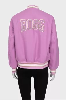 Purple bomber jacket with tag
