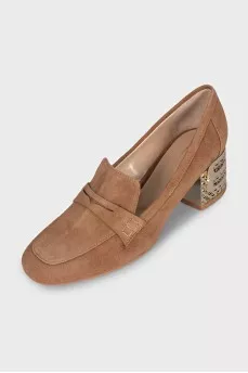 Suede shoes with a metallic heel