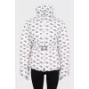 White printed down jacket with a belt