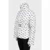 White printed down jacket with a belt