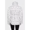 White printed down jacket with a belt