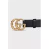 Black leather belt with logo buckle
