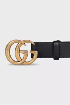 Black leather belt with logo buckle
