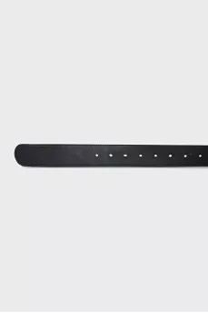 Black leather belt with logo buckle