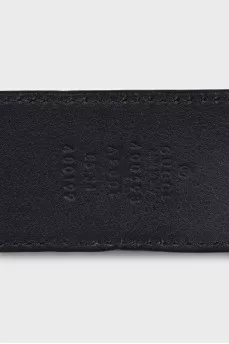 Black leather belt with logo buckle