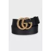 Black leather belt with logo buckle