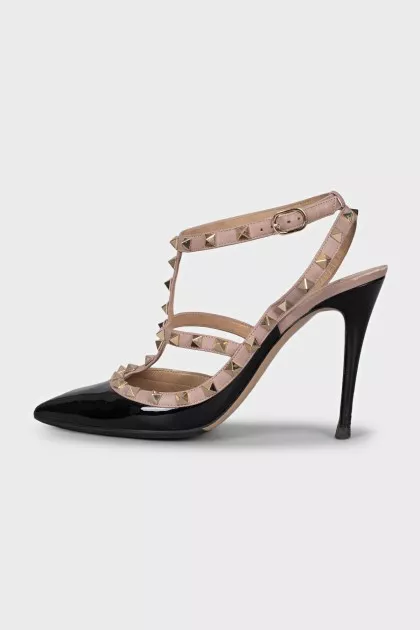 Rockstud patent leather slingbacks