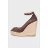 Suede open-toe wedge shoes