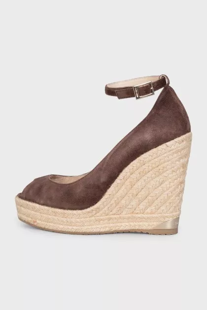 Suede open-toe wedge shoes