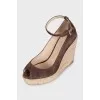 Suede open-toe wedge shoes