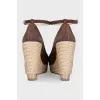 Suede open-toe wedge shoes