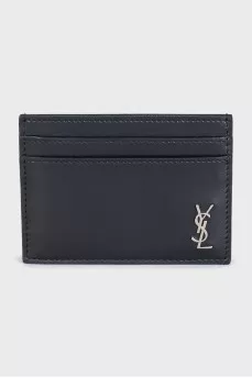 Leather cardholder with silver logo