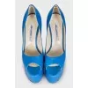Leather shoes with a high platform and heels