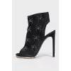 Suede ankle boots with open heel and toe