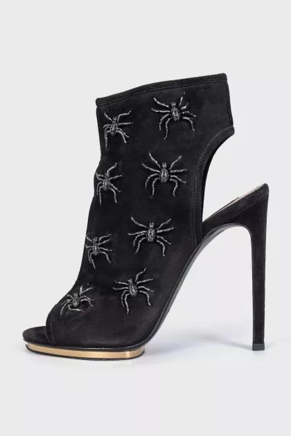 Suede ankle boots with open heel and toe