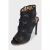 Suede ankle boots with open heel and toe