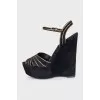 Black suede wedge sandals