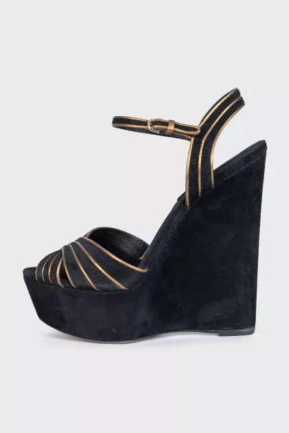 Black suede wedge sandals