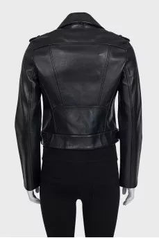 Black leather jacket with tag