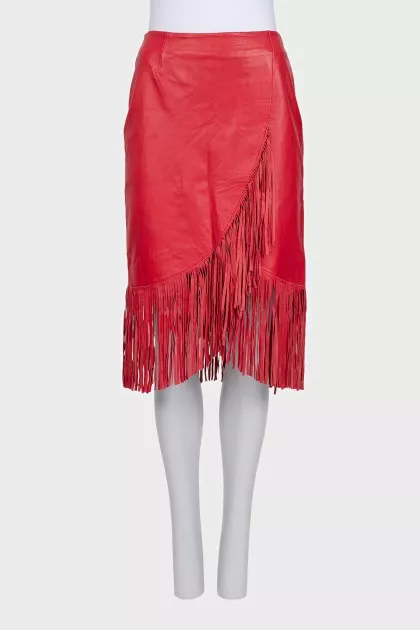 Red leather skirt