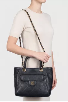 Black tote with gold logo