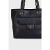 Black tote with gold logo