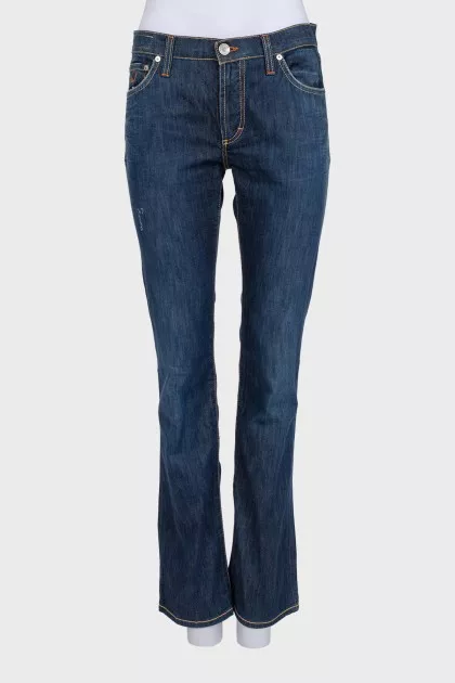 Blue low-rise flared jeans