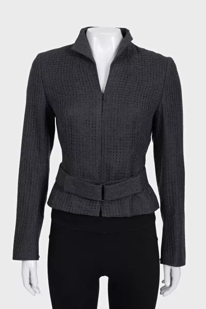 Cropped wool jacket with belt