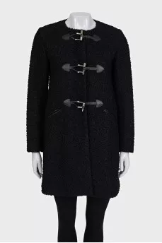 Black collarless coat