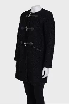 Black collarless coat