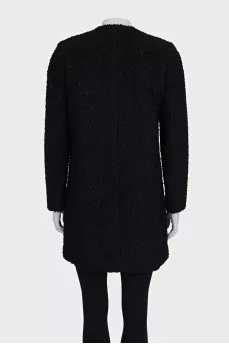 Black collarless coat