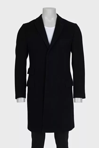 Men's wool coat with hidden buttons