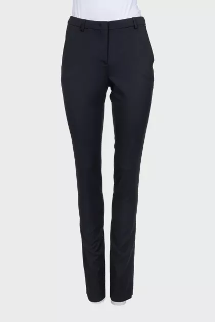 Black tapered wool trousers