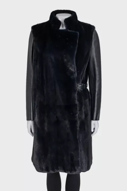 Black mink coat with a belt