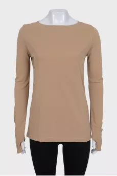 Brown long sleeve top with thumb holes