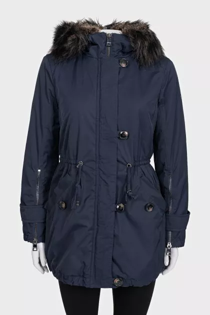Insulated parka with a zipper and buttons