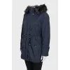 Insulated parka with a zipper and buttons