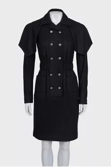 Black double-breasted dress with a belt