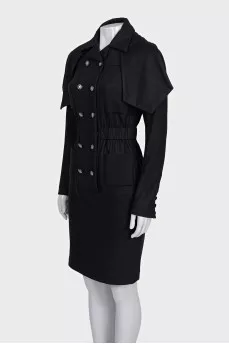 Black double-breasted dress with a belt