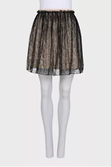 Black skirt with lace in floral print