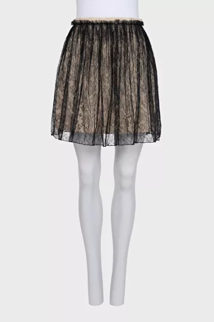 Black skirt with lace in floral print