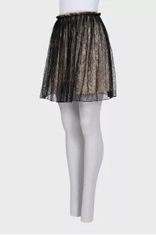 Black skirt with lace in floral print