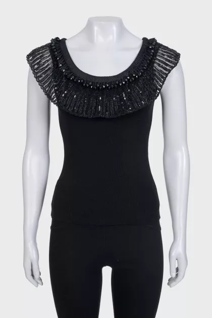 Black tank top with embellished top
