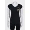 Straight-cut T-shirt decorated with crystals
