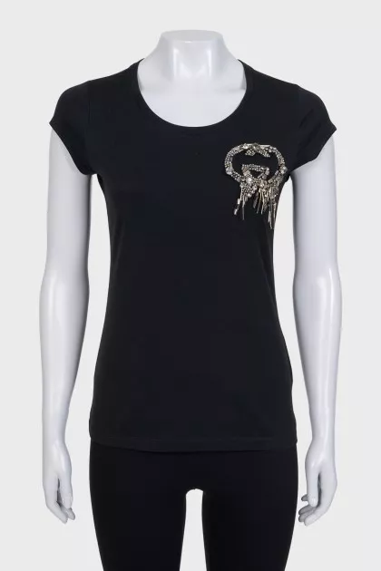 Straight-cut T-shirt decorated with crystals