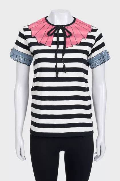 Striped T-shirt with decorative inserts