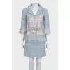 Light blue tweed suit with a belt