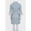 Light blue tweed suit with a belt