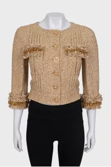 Cropped tweed jacket with pearls