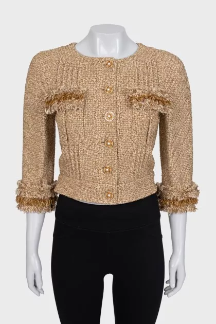 Cropped tweed jacket with pearls